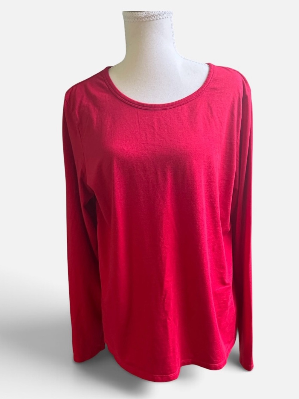 Women’s Lands End Long Sleeve Jersey Scoop Neck Top - Red Size Large